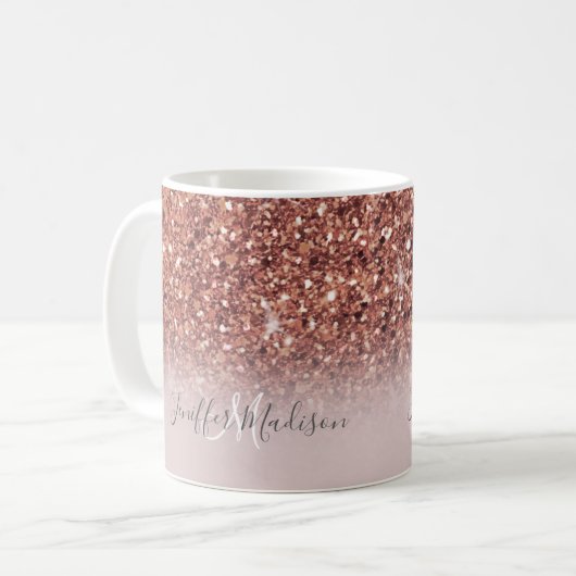 Personalisierte Rose Gold Glitzer Tropfen Girly Lu Kaffeetasse (Vorderseite Links)