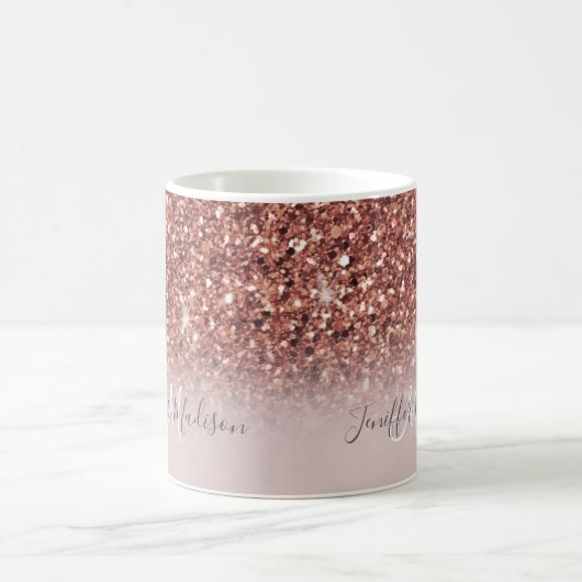 Personalisierte Rose Gold Glitzer Tropfen Girly Lu Kaffeetasse (Mittel)