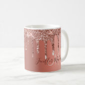 Personalisierte Rose Gold Glitzer Tropfen Girly Lu Kaffeetasse (VorderseiteRechts)