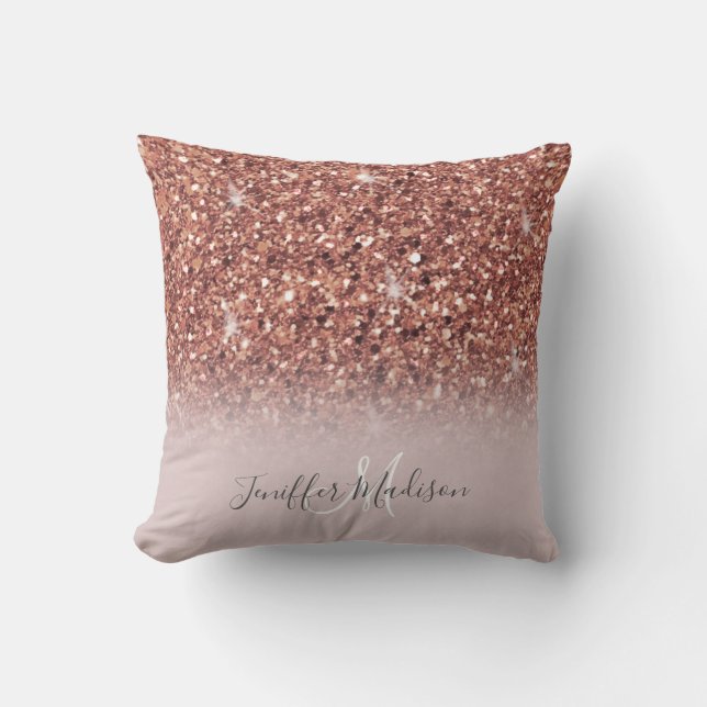 Personalisierte Rose Gold Glitzer Tropfen Girly Lu Kissen (Vorderseite)