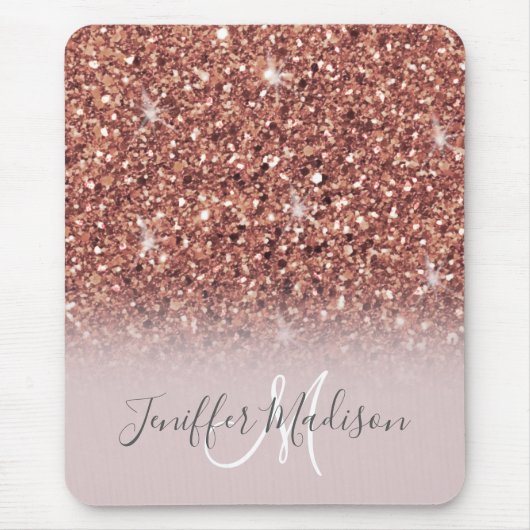 Personalisierte Rose Gold Glitzer Tropfen Girly Lu Mousepad (Vorne)