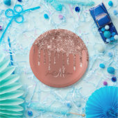 Personalisierte Rose Gold Glitzer Tropfen Girly Lu Pappteller (Party)