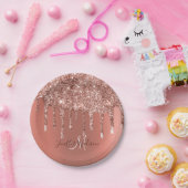 Personalisierte Rose Gold Glitzer Tropfen Girly Lu Pappteller (Party)