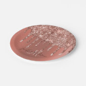 Personalisierte Rose Gold Glitzer Tropfen Girly Lu Pappteller (Schrägansicht)