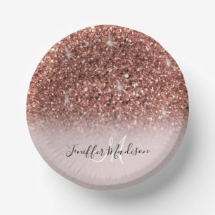 Personalisierte Rose Gold Glitzer Tropfen Girly Lu Pappteller