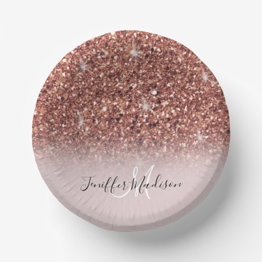 Personalisierte Rose Gold Glitzer Tropfen Girly Lu Pappteller (Vorderseite)