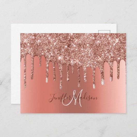 Personalisierte Rose Gold Glitzer Tropfen Girly Lu Postkarte (Vorne/Hinten)