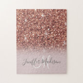 Personalisierte Rose Gold Glitzer Tropfen Girly Lu Puzzle (Vertikal)