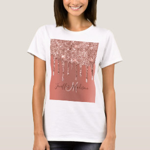 Personalisierte Rose Gold Glitzer Tropfen Girly Lu T-Shirt