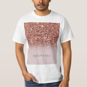 Personalisierte Rose Gold Glitzer Tropfen Girly Lu T-Shirt