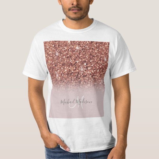 Personalisierte Rose Gold Glitzer Tropfen Girly Lu T-Shirt (Vorderseite)