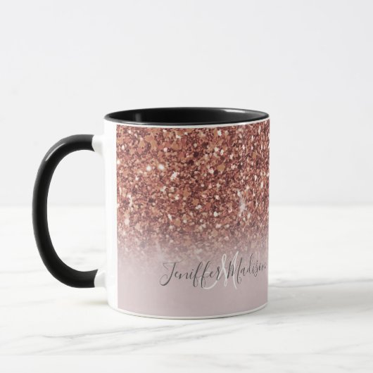 Personalisierte Rose Gold Glitzer Tropfen Girly Lu Tasse (Links)