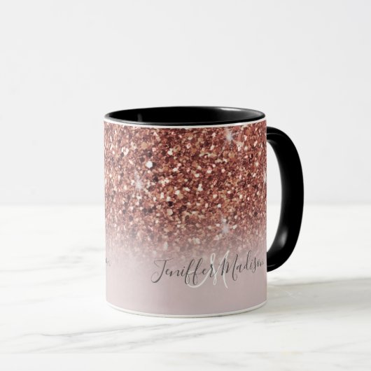 Personalisierte Rose Gold Glitzer Tropfen Girly Lu Tasse (VorderseiteRechts)