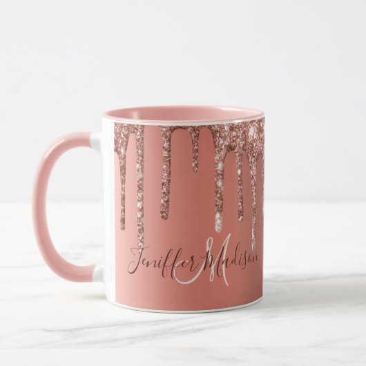 Personalisierte Rose Gold Glitzer Tropfen Girly Lu Tasse (Links)
