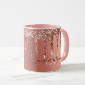 Personalisierte Rose Gold Glitzer Tropfen Girly Lu Tasse (VorderseiteRechts)