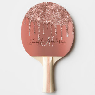 Personalisierte Rose Gold Glitzer Tropfen Girly Lu Tischtennis Schläger