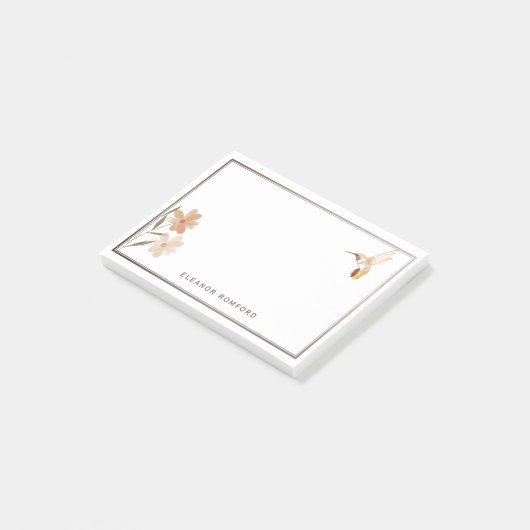 Personalisierte Rose Gold Hummingbird und Blume Post-it Klebezettel (angewinkelt)