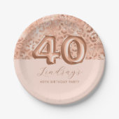 Personalisierte Rose Gold Leopard Print 40. Geburt Pappteller (Vorderseite)