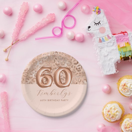 Personalisierte Rose Gold Leopard Print 60. Geburt Pappteller (Party)