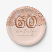 Personalisierte Rose Gold Leopard Print 60. Geburt Pappteller (Vorderseite)