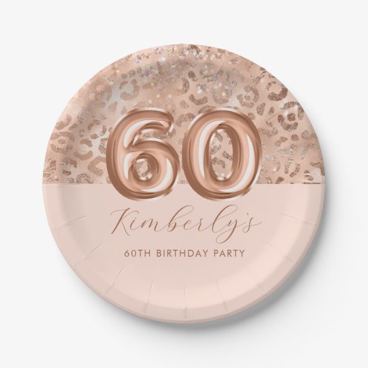 Personalisierte Rose Gold Leopard Print 60. Geburt Pappteller (Vorderseite)