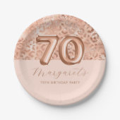 Personalisierte Rose Gold Leopard Print 70. Geburt Pappteller (Vorderseite)