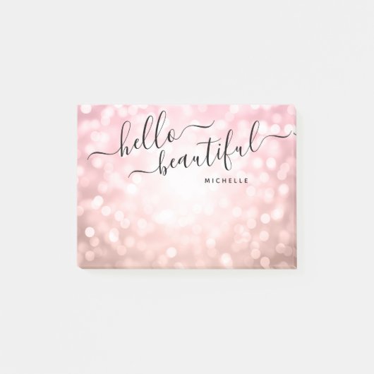 Personalisierte Rose Gold Lights "Hello Beautiful" Post-it Klebezettel (Vorderseite)