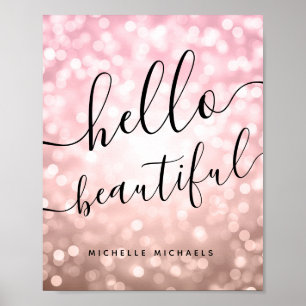 Personalisierte Rose Gold Lights "Hello Beautiful" Poster