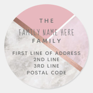 Personalisierte Rose Gold-Marmor-Adressenkleber Runder Aufkleber