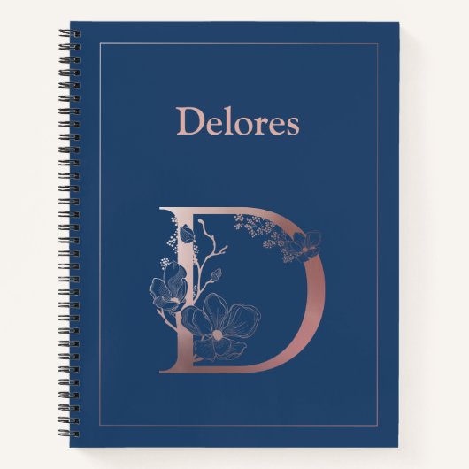 Personalisierte Rose Gold Monogram Initial D Notizblock (Vorderseite)