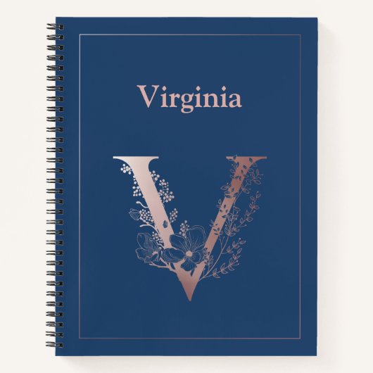 Personalisierte Rose Gold Monogram Initial V Notizblock (Vorderseite)