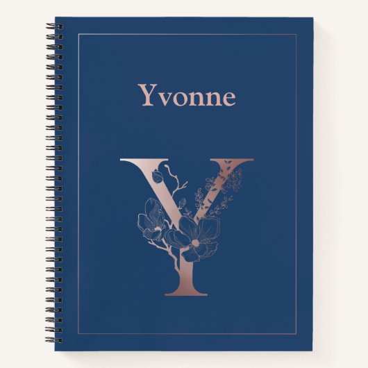 Personalisierte Rose Gold Monogram Initial Y Notizblock (Vorderseite)