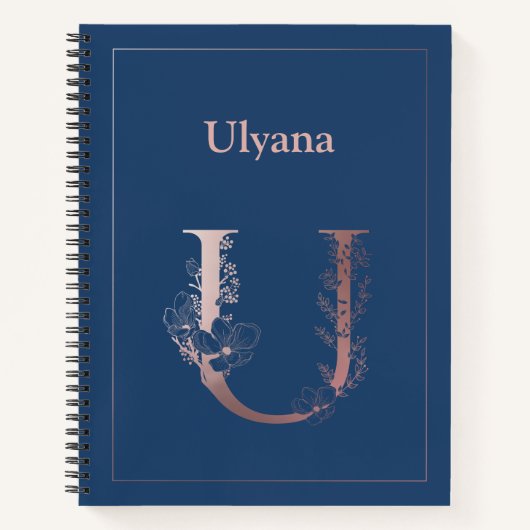 Personalisierte Rose Gold Monogramm erste U Notizblock (Vorderseite)