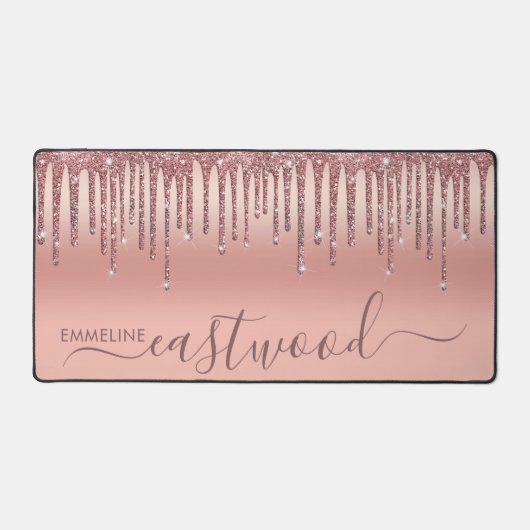 Personalisierte Rose Gold Ombre Glitzer Tropfen Schreibtischunterlage (Vorderseite)