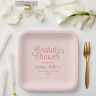 Personalisierte Rose Gold Pink Wedding Brautparty Pappteller