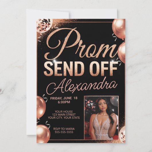 Personalisierte Rose Gold Prom Abschicken DIY-Foto Einladung (Vorderseite)