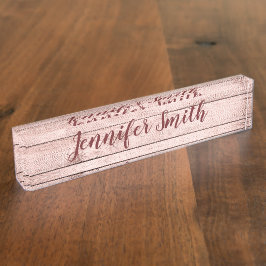 Personalisierte Rose Gold Rustikales Holz Foto Namensplakette