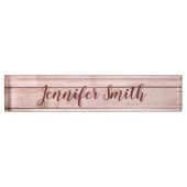 Personalisierte Rose Gold Rustikales Holz Foto Namensplakette (Vorderseite)