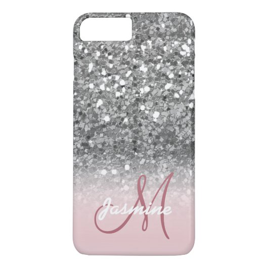 Personalisierte Rose Gold Silver Glitzer Case-Mate iPhone Hülle (Rückseite)