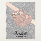 Personalisierte Rose Gold Silver Glitzer Sloth Planer (Vorderseite)