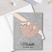 Personalisierte Rose Gold Silver Glitzer Sloth Planer