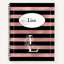 Personalisierte Rose Gold Streifen mit anfängliche Notizblock