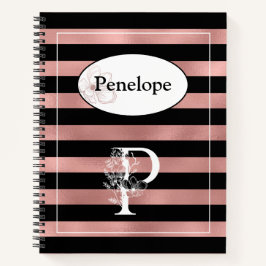 Personalisierte Rose Gold Streifen mit anfängliche Notizblock