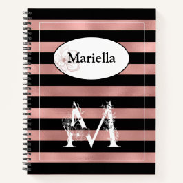 Personalisierte Rose Gold Streifen mit Anfangsbuch Notizblock