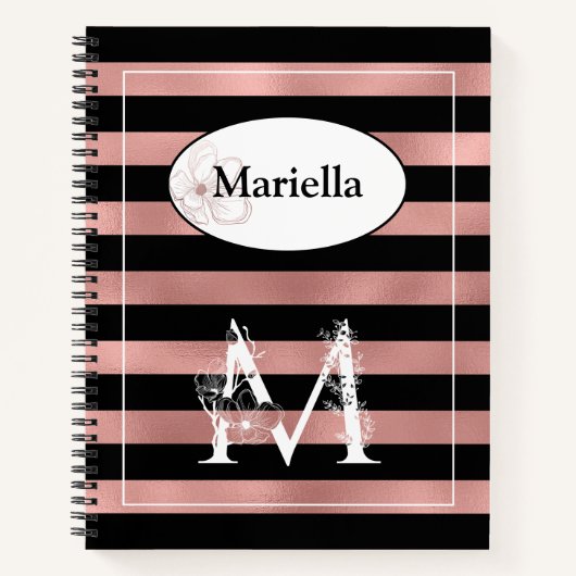 Personalisierte Rose Gold Streifen mit Anfangsbuch Notizblock (Vorderseite)