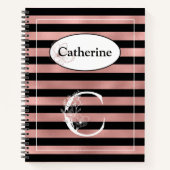 Personalisierte Rose Gold Streifen mit Initial C Notizblock (Vorderseite)