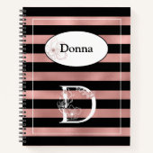 Personalisierte Rose Gold Streifen mit Initial D Notizblock (Vorderseite)