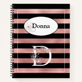 Personalisierte Rose Gold Streifen mit Initial D Notizblock