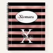 Personalisierte Rose Gold Streifen mit Initial X Notizblock (Vorderseite)