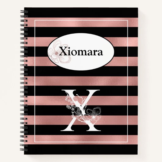 Personalisierte Rose Gold Streifen mit Initial X Notizblock (Vorderseite)